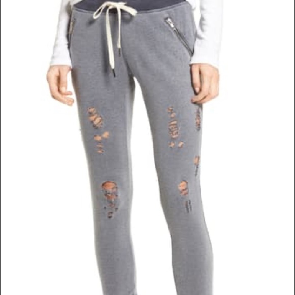 Philanthropy Gravity Ripped Zipper Gray Joggers